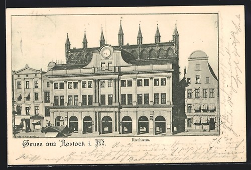 Ansichtskarte rostock rathaus - ansichtskarte, rostock,