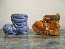 2  Vintage Miniatur Keramik Schuhe 7x4x5cm kleine Sammel Stiefel für Setzkasten