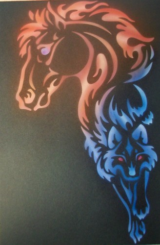 Flamme feuer pferd und wolf - und,