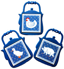 3 süße Topfuntersetzer Fliese im Eisengestell Wanddeko Wandbild Landhaus Stil