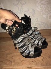 Sehr Schöne Damen Anna Dello Russo Plateau Strass High Heels Schwarz Silber 40