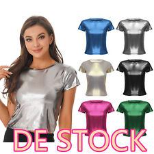 Damen!Metallic Party Club Oberteil Festival Glitzer Rundhals T-Shirt Tops Bluse