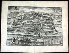 ca. 1575 Blois Braun Hogenberg map Plan gravure engraving Kupferstich