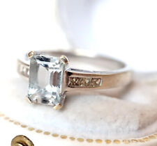 Hochwertiger vintage Ring  375 Weissgold + Platin  Aquamarin + Diamanten B4020