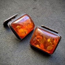 Vintage Designer Manschettenknöpfe Bernstein 835 Silber Georg Kramer Nr. 16