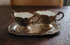 Tee Set Zucker Milch Tablett 50/60er Jahre Emaille Japan versilbert