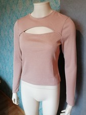 Crop Top Cut Out Basic Oberteil Boho S 36 M 38 Hautfarben Skin Beige Khaki Shirt