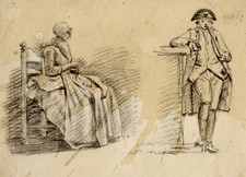 Antiker Figuren Druck - Studien einer Frau und eines Pfeifenrauchenden Mannes - Anonym - 1750