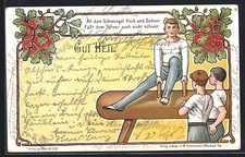 Lithographie Gut Heil !-Turner am Seitpferd 1902 