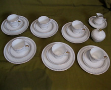 Scherzer Kaffeeservice Vintage, für 6 Personen, graue Bordüre, Relief, Goldrand