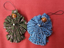 Weihnachts Christbaum Schmuck 2 x Stoff Engel Handarbeit 9,5cm Unikat Rarität