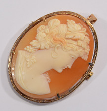 antikes MUSCHELKAMEE 800er Silber Fassung vergoldet Anhänger Brosche Relief Frau