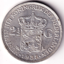 AV-VD Niederlande 1938 2,5 Gulden Wilhelmina 25 Gr. 720er Silber GC2