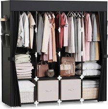 Kleiderschrank Stoff 170x170cm XXL Faltschrank 14 Fächer 2Kleiderstangen Schwarz