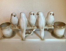 Alte Skulptur Sittiche Vögel Porzellan Kerzenständer Kerzenhalter