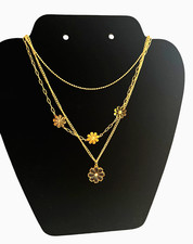 Damenschmuck Set Halskette Edelstahl Schmuck  mit Anhänger Blumen Gold Blac