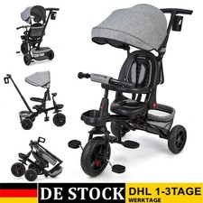 Kinderdreirad Dreirad Kinder Lenkstange Dach Fahrrad Baby Kinderwagen Grau=