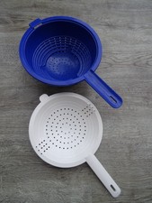 Standsieb Abtropfsieb Sieb Saladin Blau Weiß Doppelsieb Abseihsieb TUPPERWARE