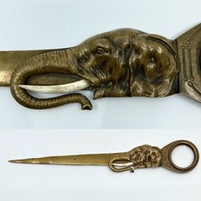 Bronze Brieföffner Paper Knife Letter Opener Elefant ? Lupe Magnifying Glass .