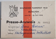Deutsches Turnfest 1958 DTB Presse-Ausweis Rosenheim Oberbayerisches Volksblatt