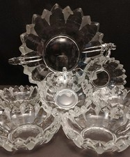 Art Déco Dessert Kompott Schalen Set Pressglas Klar um 1930 Glaswerk Schwepnitz