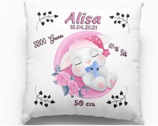 Baby Geschenk Mädchen Personalisiertes Kissen mit Namen Hase Taufgeschenk geburt
