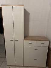 Garderoben- & Schuhschrank, Esche/Eiche hell, Front hochlanz weiß