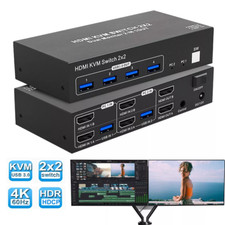 4K 60Hz Dual Monitor HDMI KVM Switch 2x2 USB 3.0 Extended Display For PC Laptop