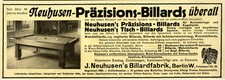 Neuhusens Prazisions-Billards Billardfabrik Berlin W. Werbung von 1913