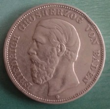 Baden 5 Mark 1895  Friedrich Großherzog, Silber, original, ss+