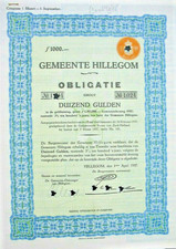 Gemeente Hillegom hist. Anleihe 1937 + Kupons Niederlande Süd Holland Nederland