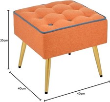 Hocker, gepolstert, Stoff, Metallfüße, Orange/Gold, 40 x 40 x 35 cm, neu