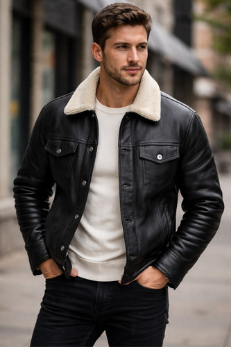 Herren echt lammfell leder - lammfell,