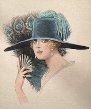 ✅ Postkarte, Girl Fashion Hut, Eleganz, Glamour, Straußenfeder-Fächer