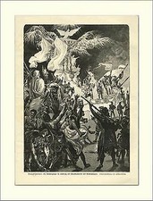 BISMARCK JUBILÄUM KÜNSTLER FACKELZUG KAMERUNNEGER NACHEN ADLER HOLZSTICH M274