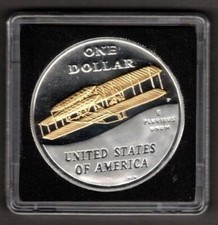 USA - 1 Dollar 2003 - Motorflug Wright-Brüder - 900er Silber + Goldvered. - PP