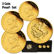 Goldmünzen Sovereign Satz 2025 - Australien - 3 Werte - im Etui - 13,96 gr PP