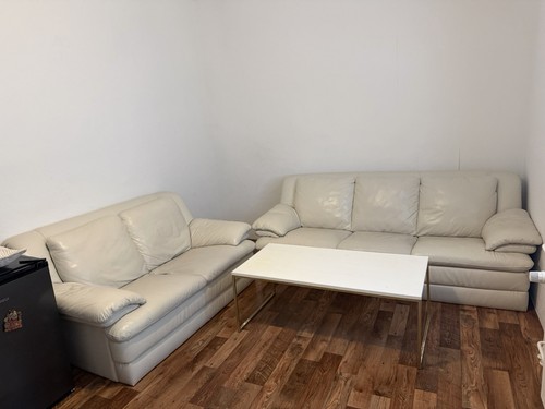 Beige leder couchgarnitur - beige,