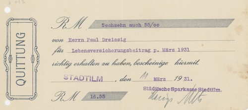 Quittung stadtilm städtische - stadtilm,