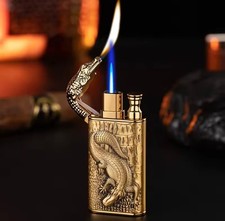 Drachen Feuerzeug Gold Gas Feuerzeug Doppel Flamme bnachfüllbar Geschenk Edel