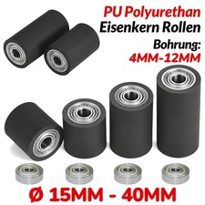 Polyurethan Eisenkern Rollen mit Kugellager PU Führungsrolle Laufrolle Ø 15-40mm