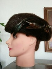 Neu Golden Gate Pelzmütze Cape Gr. S Bisam Mütze mit Futter braun Federschmuck