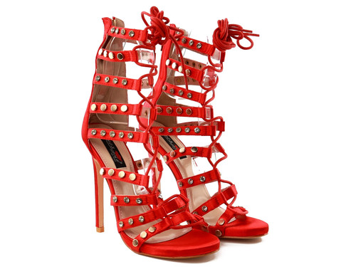 Rote gladiator sandalen mit - gladiator-sandalen,