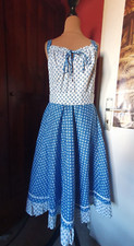 Vintage Kleid Kittelkleid Dirndl blau weiß 70er geblüht  42