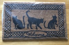 Fußmatte aus Kokos und PVC , Größe 45 x 75 cm, Katzen, Welcome, braun, schwarz