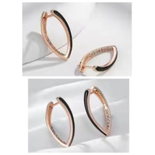 Luxus Damen Ohrringe Creole 585 Rose Gold Farbe Schwarz Emaille Tropfen Ohrring