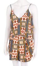 H&M CONSCIOUS Playsuit Ethno Print Cut-out D 42 rote Beerentöne Orangetöne