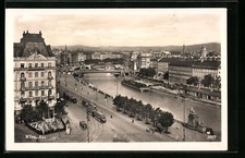 Wien, Flusspartie mit Strassenbahn, Ansichtskarte 