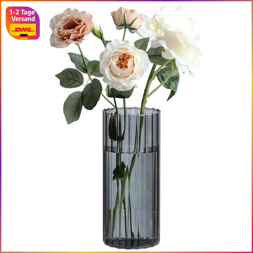 Vase innenrippen glasvase grau - innenrippen-glasvase,