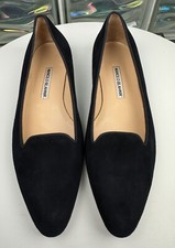 Manolo Blahnik Ballerinas Damen Flache Schuhe Rauleder Gr. 38 1/2 Dunkelblau